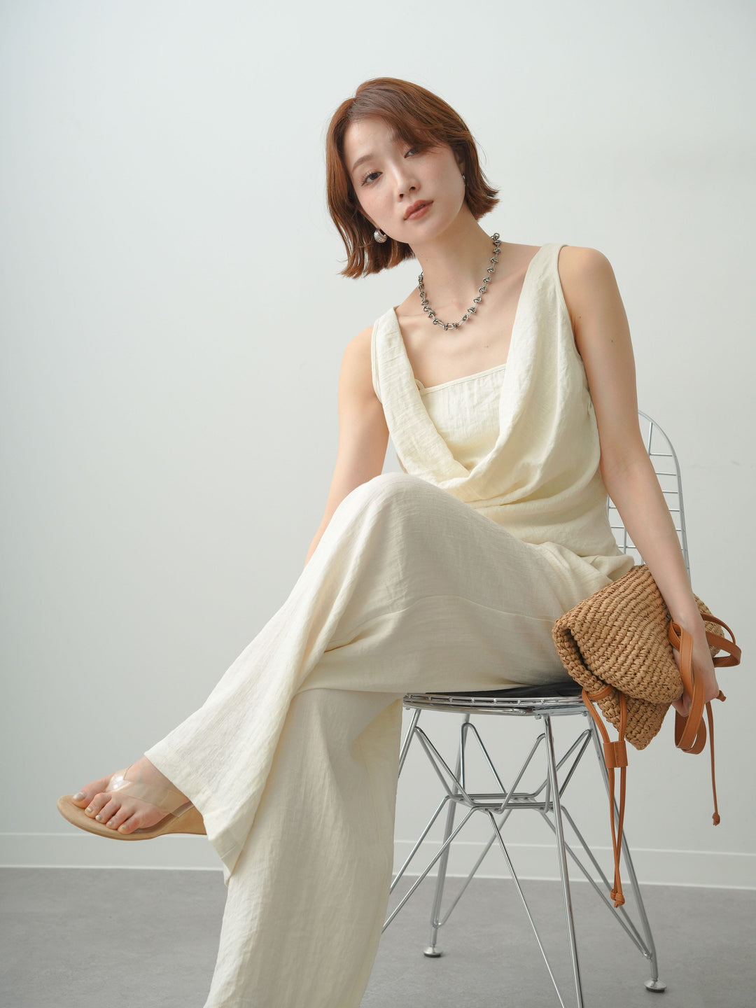 [SET]リネンライクドレープレイヤードデザインノースリトップス+リネンライクドレープレイヤードデザインノースリトップス(2set)