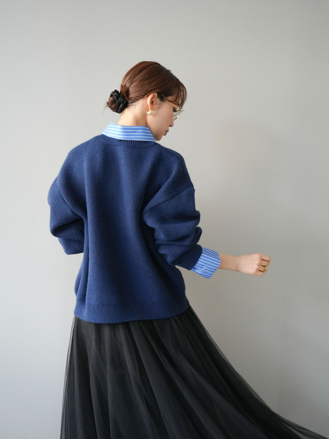 [予約]2WAY襟ニットプルオーバー/navy