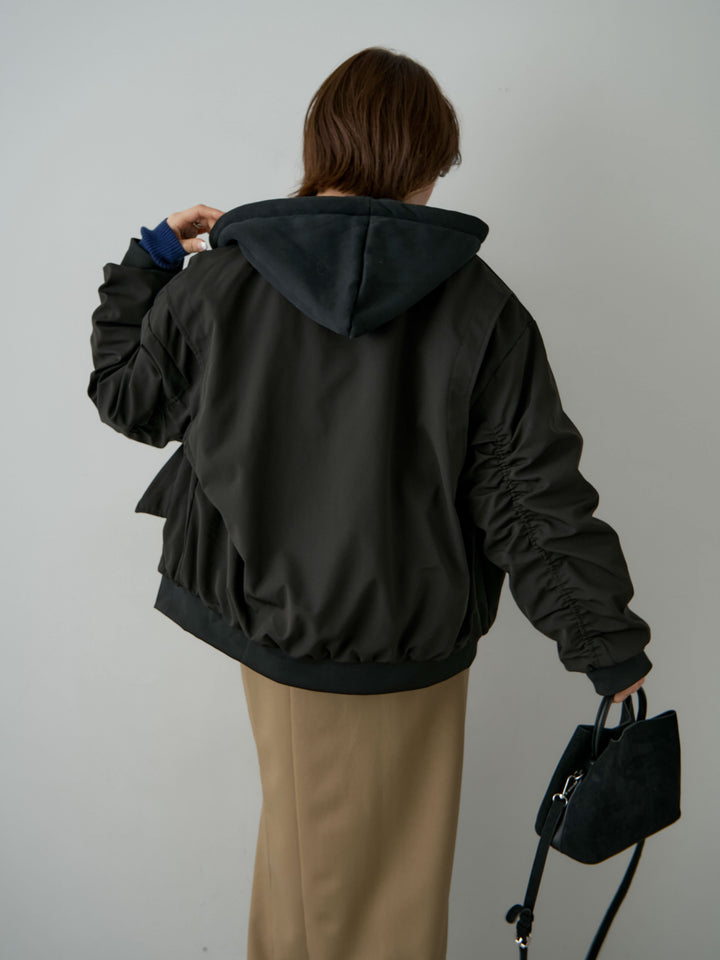 [SET]ナポレオンジップレイヤードブルゾン+クレープデシンフラップ付きストレートスカート(2set)