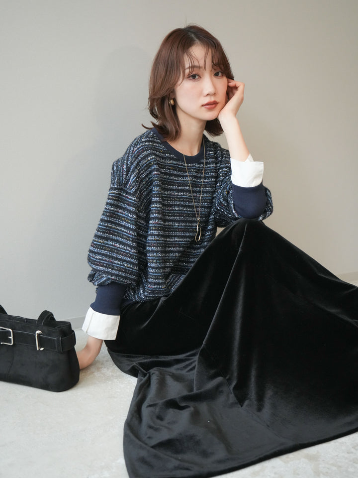 [予約]MIXツイードライクカフスドッキングプルオーバー/blue