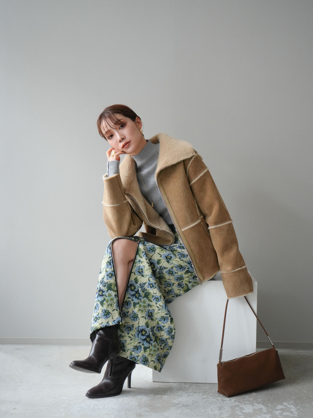 [予約]スタンドカラームートンZIPジャケット/beige