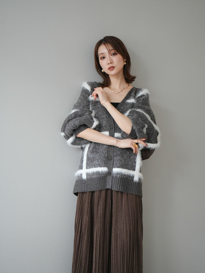 [予約]ミックスシャギーチェックカーディガン/brown
