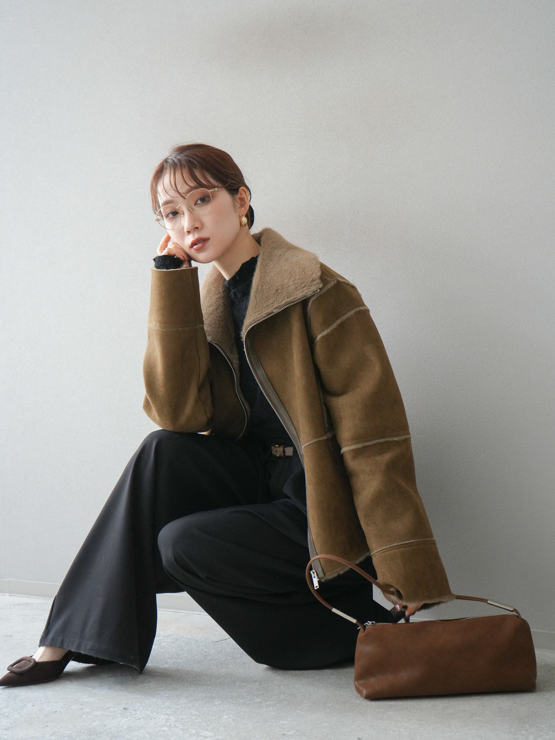 [予約]スタンドカラームートンZIPジャケット/khaki