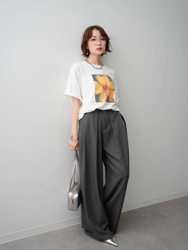 [SET]フラワーフォトTEE+ベルトループデザインワイドパンツ(2set)