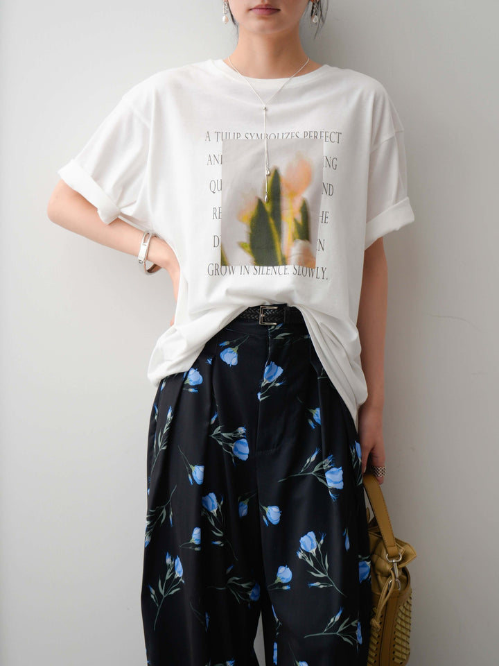 【着回しセット】フラワーフォトTEE+フラワープリントドレープタックパンツ+フラワープリントIラインギャザースカート(3set)