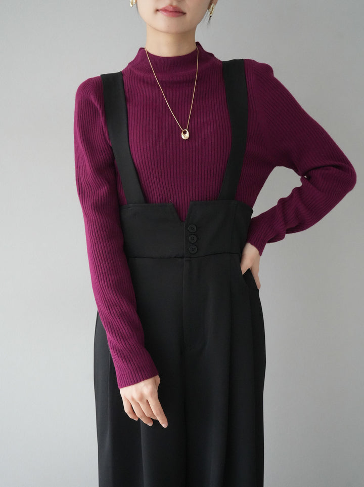 [預訂] 瓶頸式羅紋針織上衣/酒紅色