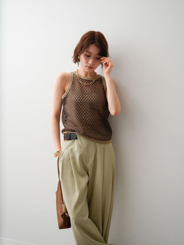 [予約]リブトリムメッシュアメスリトップス/brown