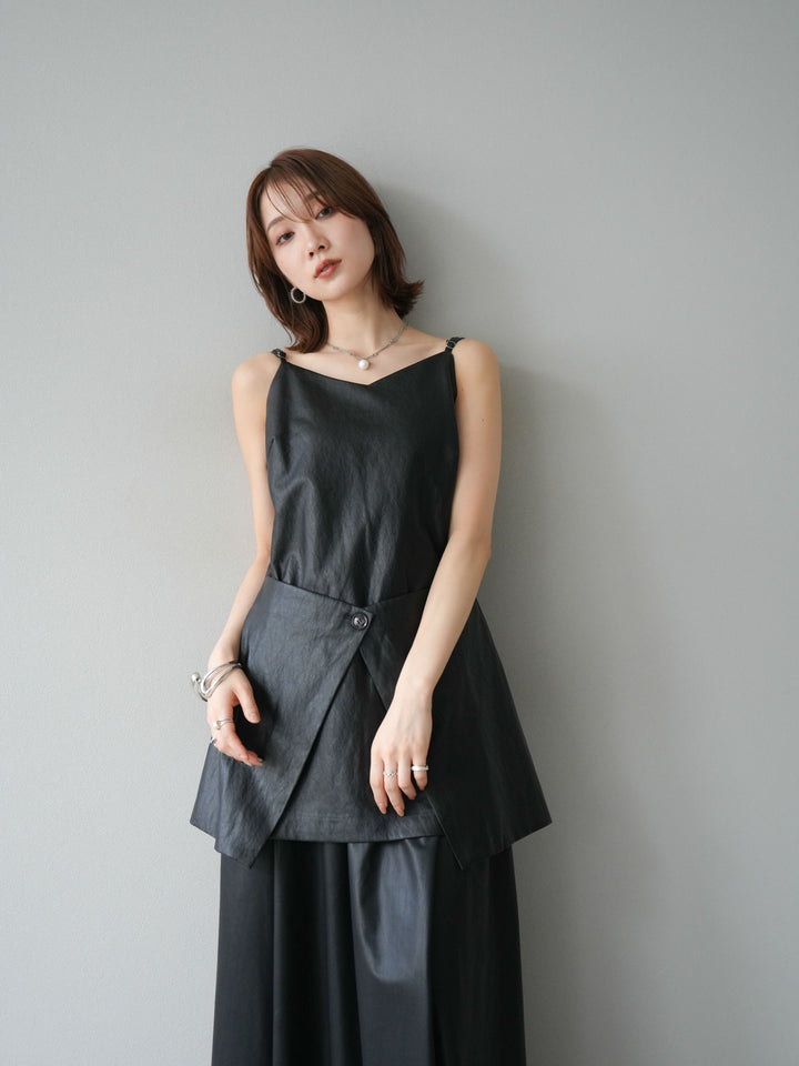 [予約]レイヤードレザーキャミソールチュニック/ブラック