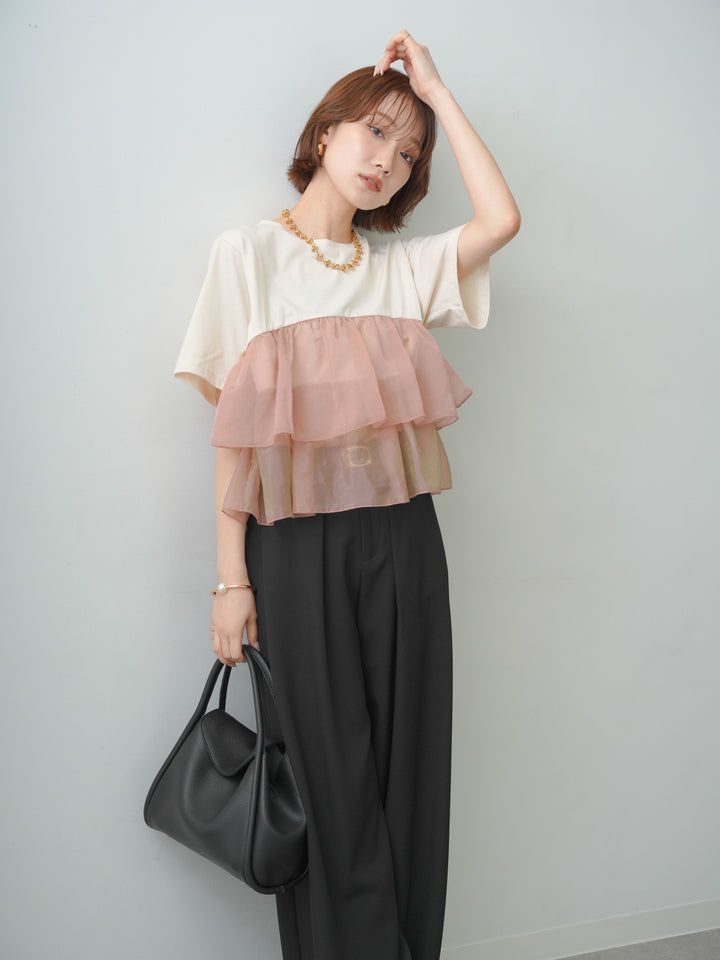 [SET]オーガンジーフリルドッキングTEE+選べるアクセセット(2set)