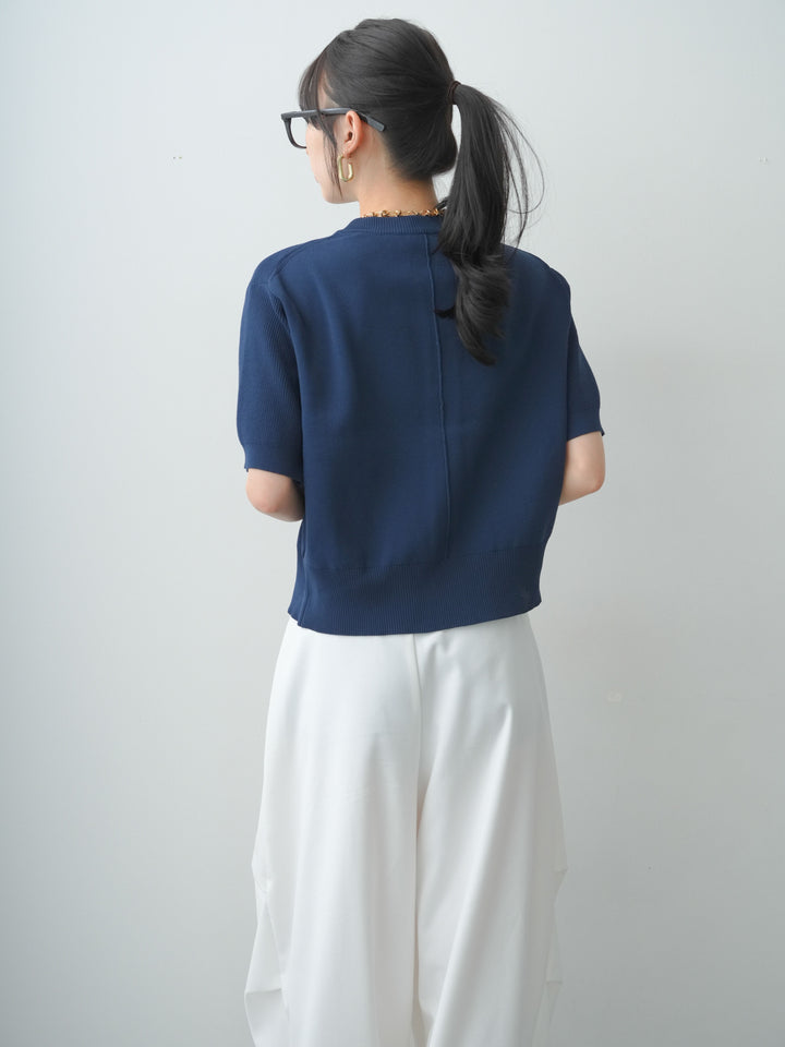 [SET]ゴールドボタンハーフニットカーディガン+ベルトループカーブタックワイドパンツ(2set)