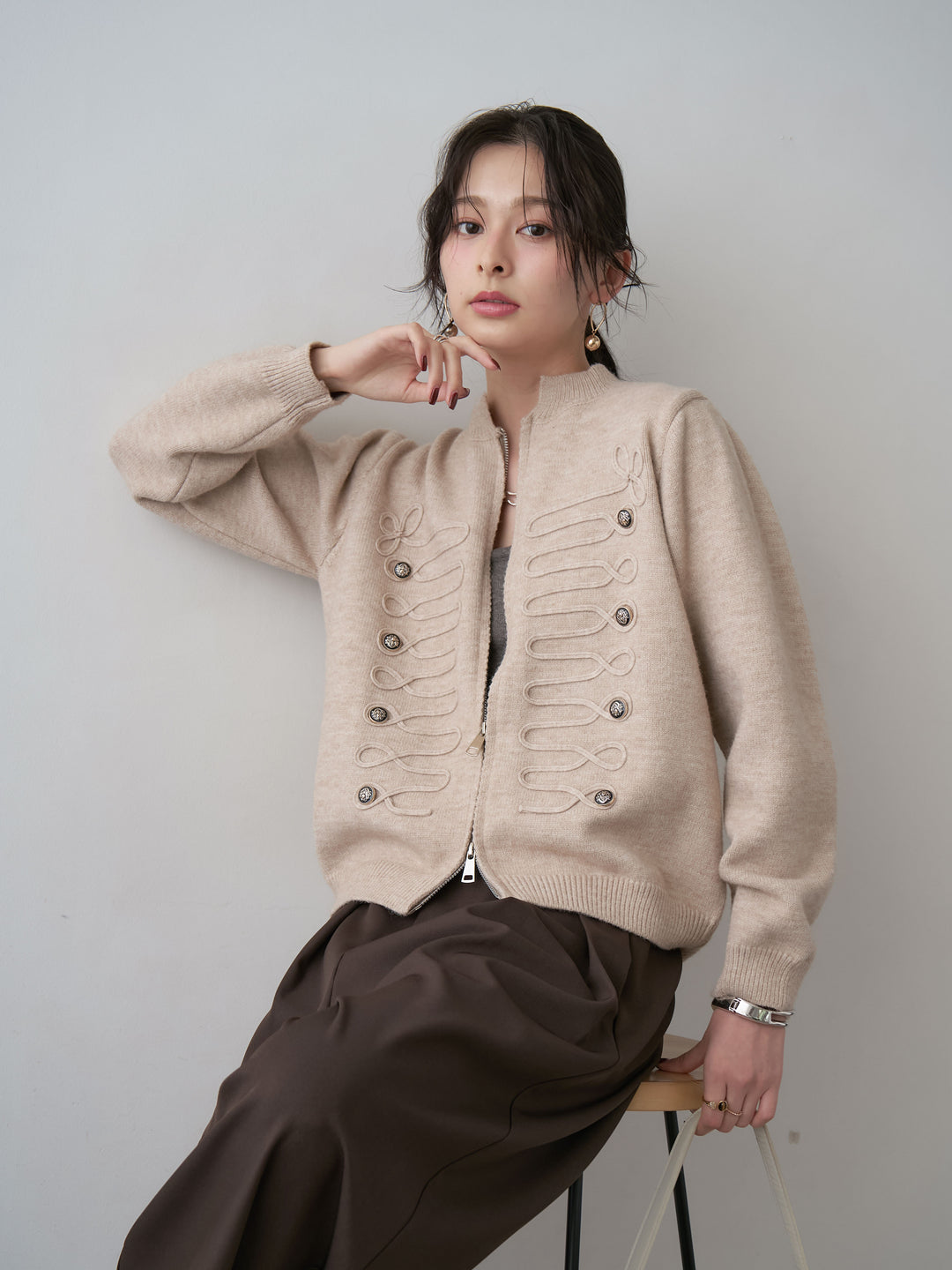 [予約]ナポレオンWジップニットカーディガン/beige