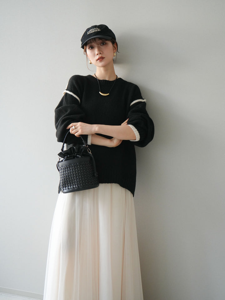 [予約]バイカラーパイピングニットプルオーバー/black