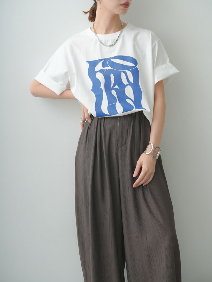 [SET]クールタッチアートロゴオーバーTEE+ベルト付ワッシャーライトワイドパンツ(2set)