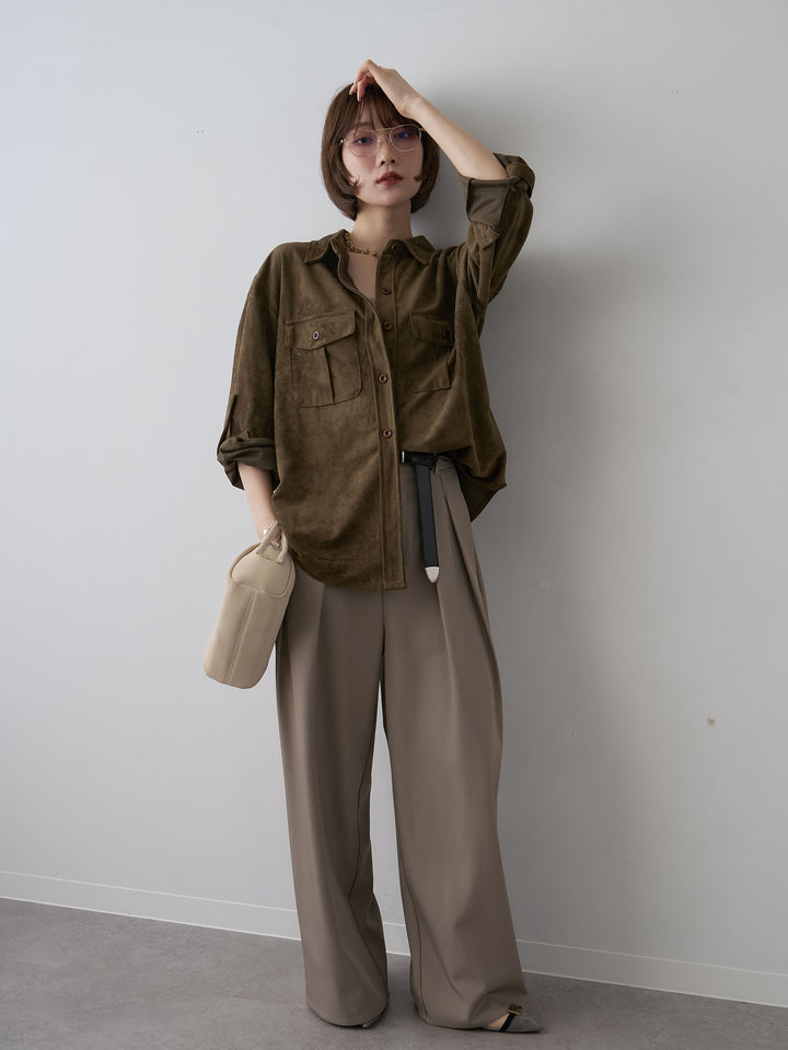 [SET]スウェードタッチWポケットシャツ+ツイルタックワイドパンツ(2set)
