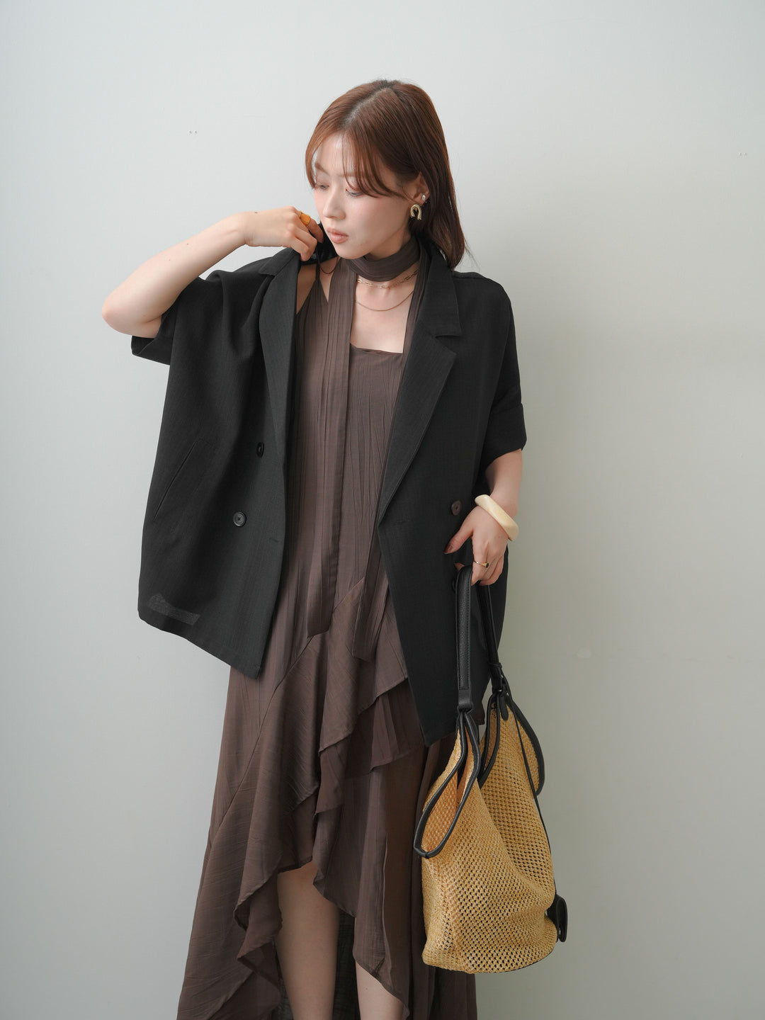 [予約]ラッフルヘムレイヤードキャミワンピース/brown