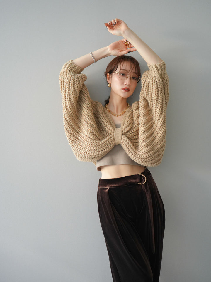 [SET]ローゲージ畦編みドルマンニットボレロ+選べるアクセセット(2set)