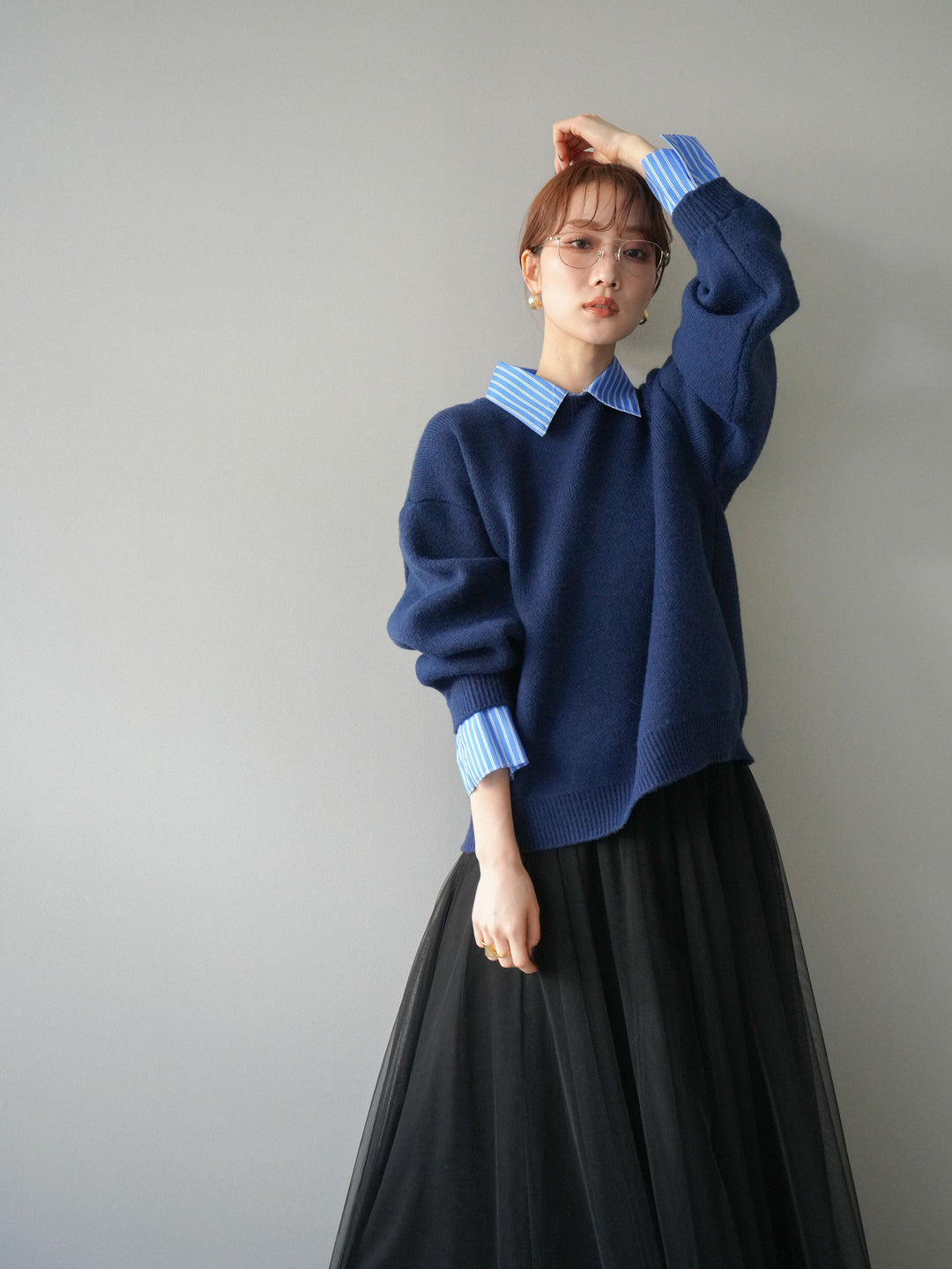 [予約]2WAY襟ニットプルオーバー/navy