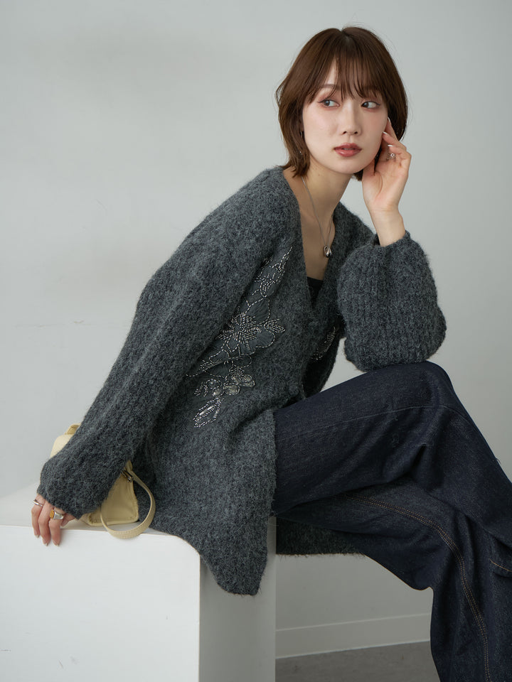 [SET]フローラルビーズニットロングカーディガン+フローラルビーズニットロングカーディガン(2set)