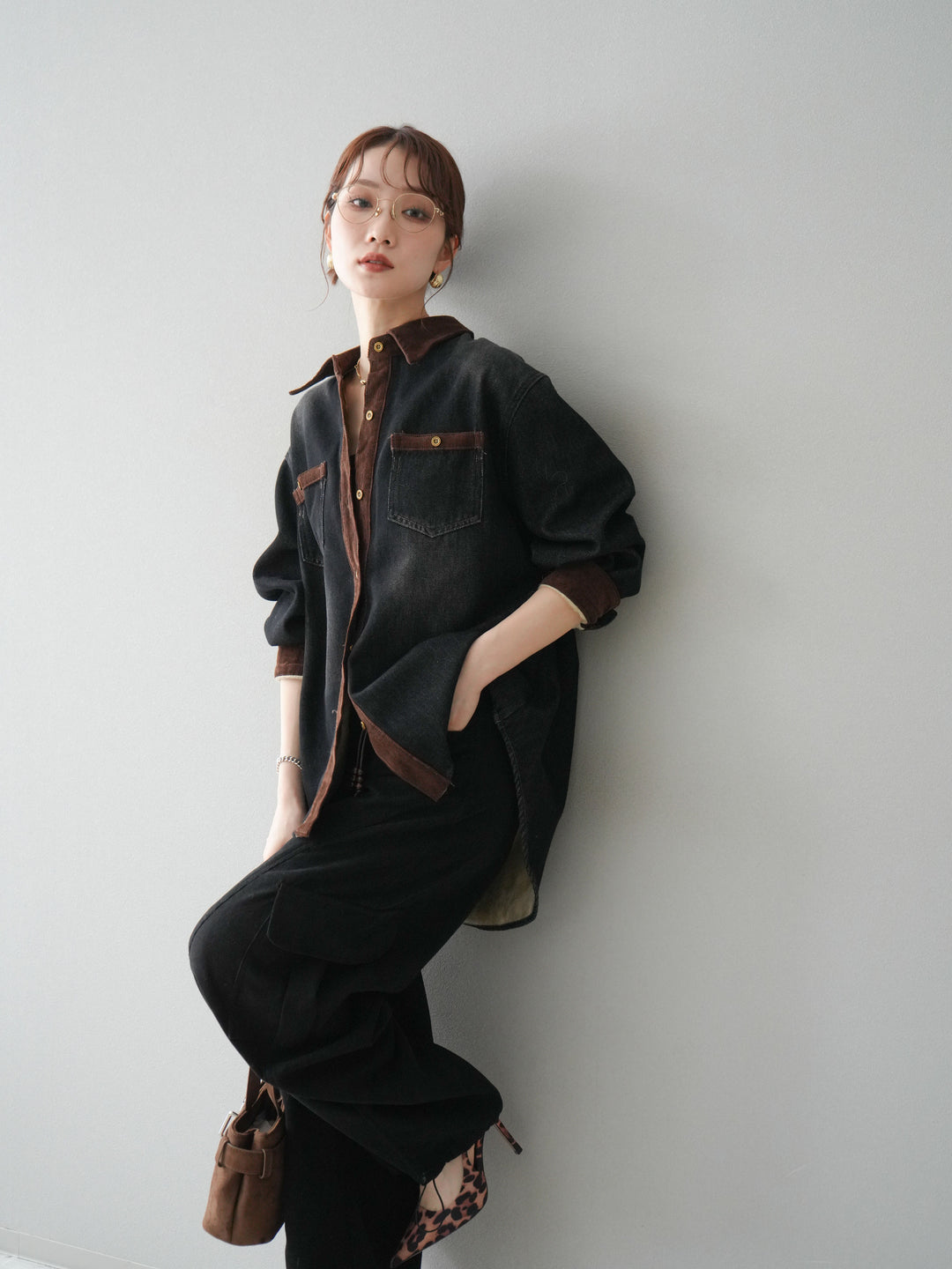 [予約]裏起毛コーデュロイ襟デニムシャツジャケット/black