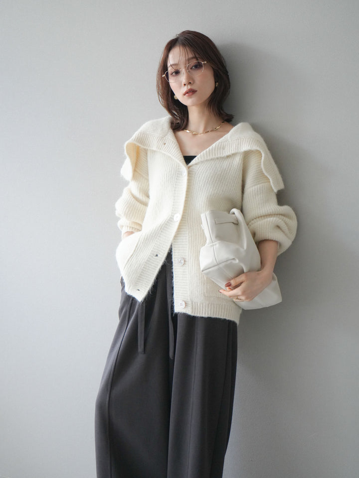 [予約]襟付きボタンオーバーニットカーディガン/ivory