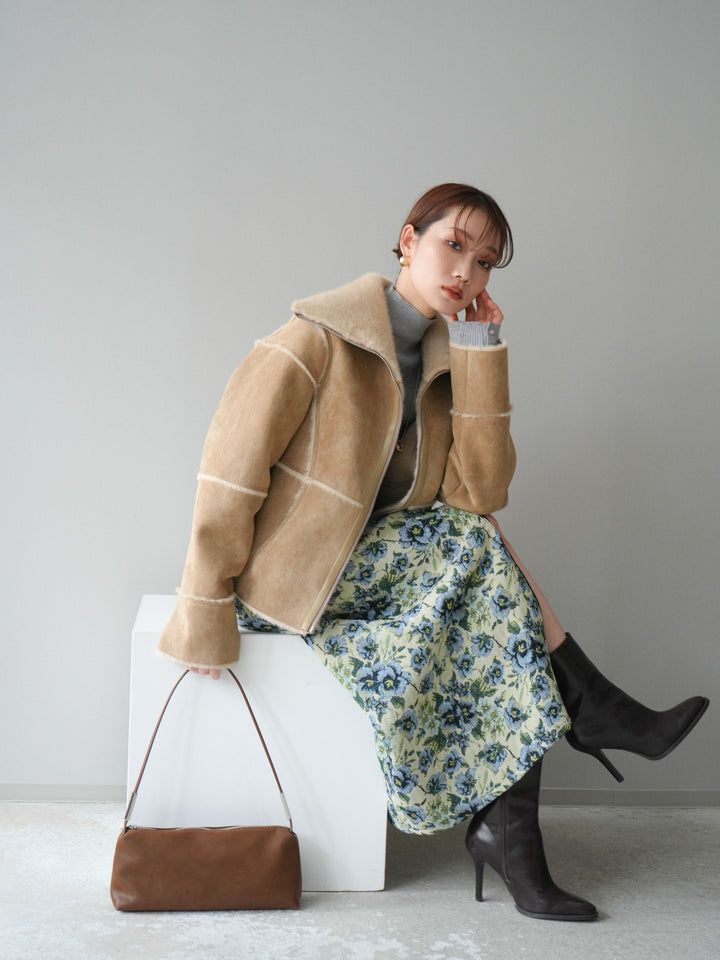 [予約]スタンドカラームートンZIPジャケット/beige