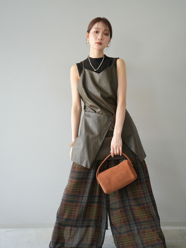 [予約]レイヤードレザーキャミソールチュニック/ブラウン