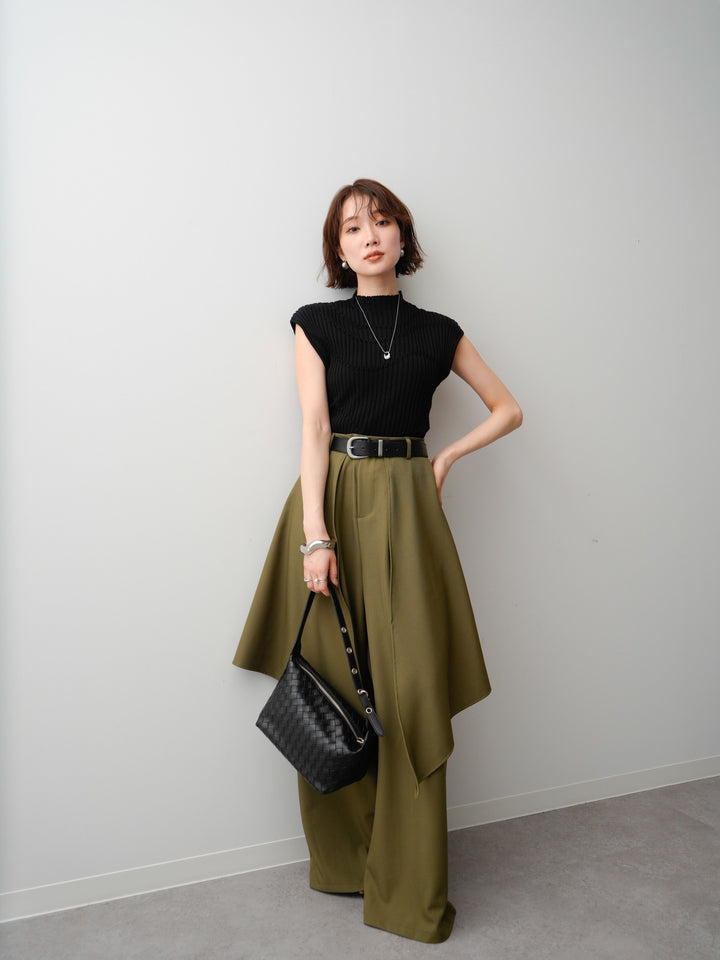 [予約]モードラインリブフレンチニットトップス/black