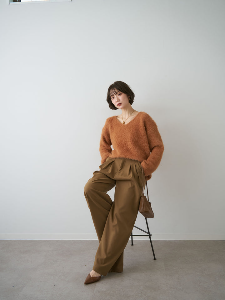 [予約]シャギーVネックニットトップス/orange