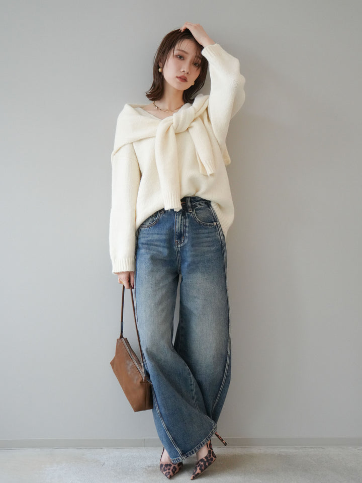 [予約]サイド切替カーブデニムパンツ/blue