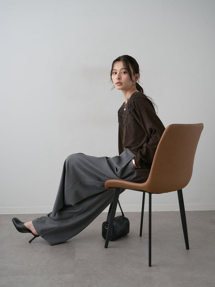 【套裝】前蕾絲蝙蝠袖針織上衣 + 前蕾絲蝙蝠袖針織上衣（2 件套）