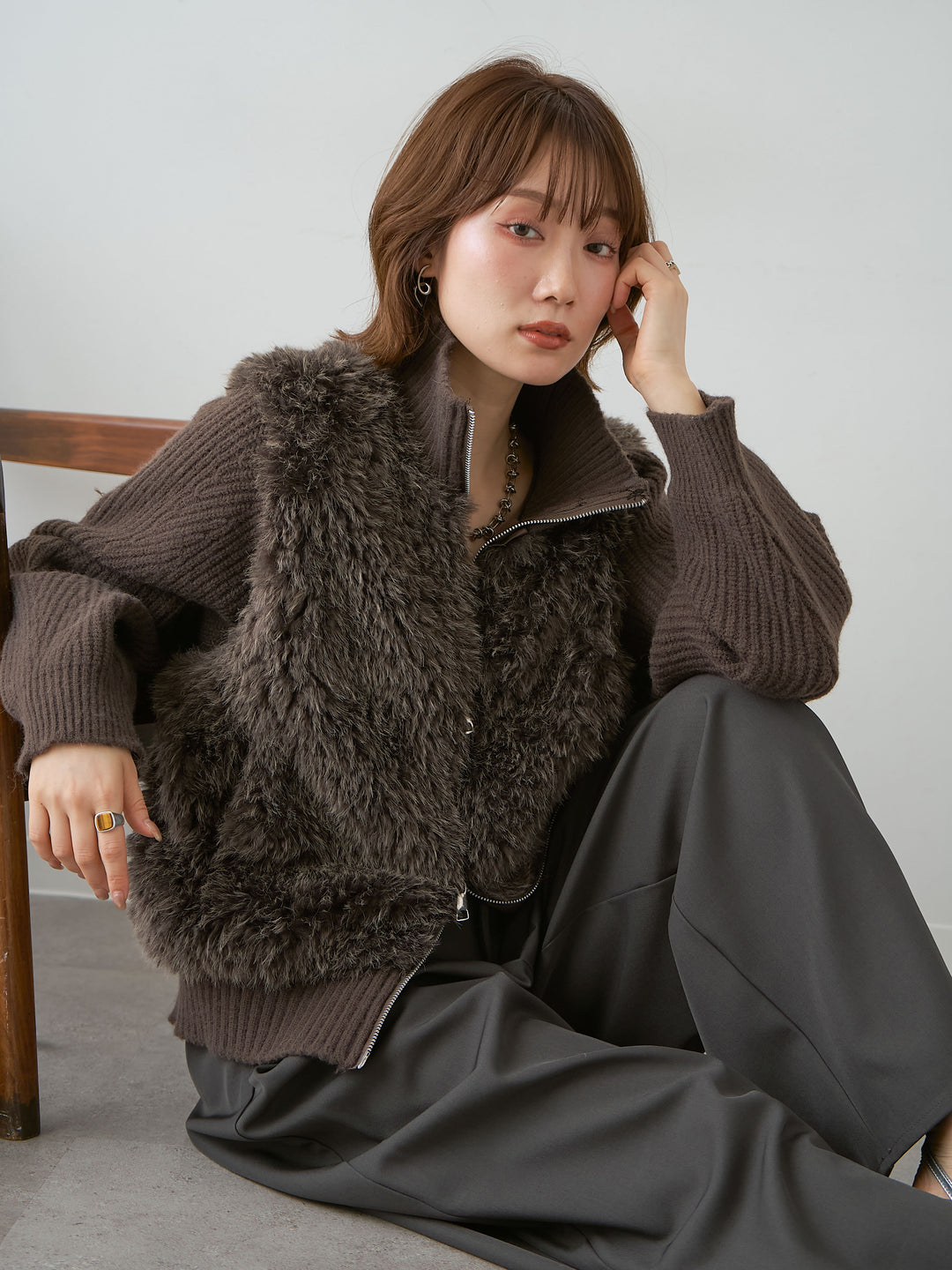 [SET]ファーコンビニットブルゾン+選べるアクセセット(2set)
