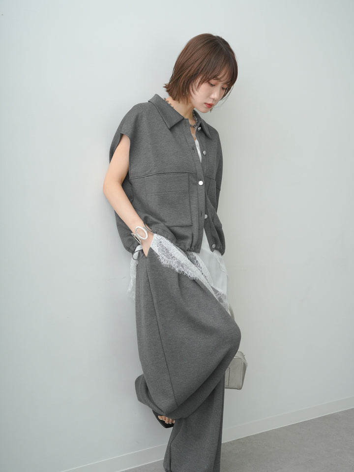 [予約]ヘムアシメレースドッキングノースリトップス/white