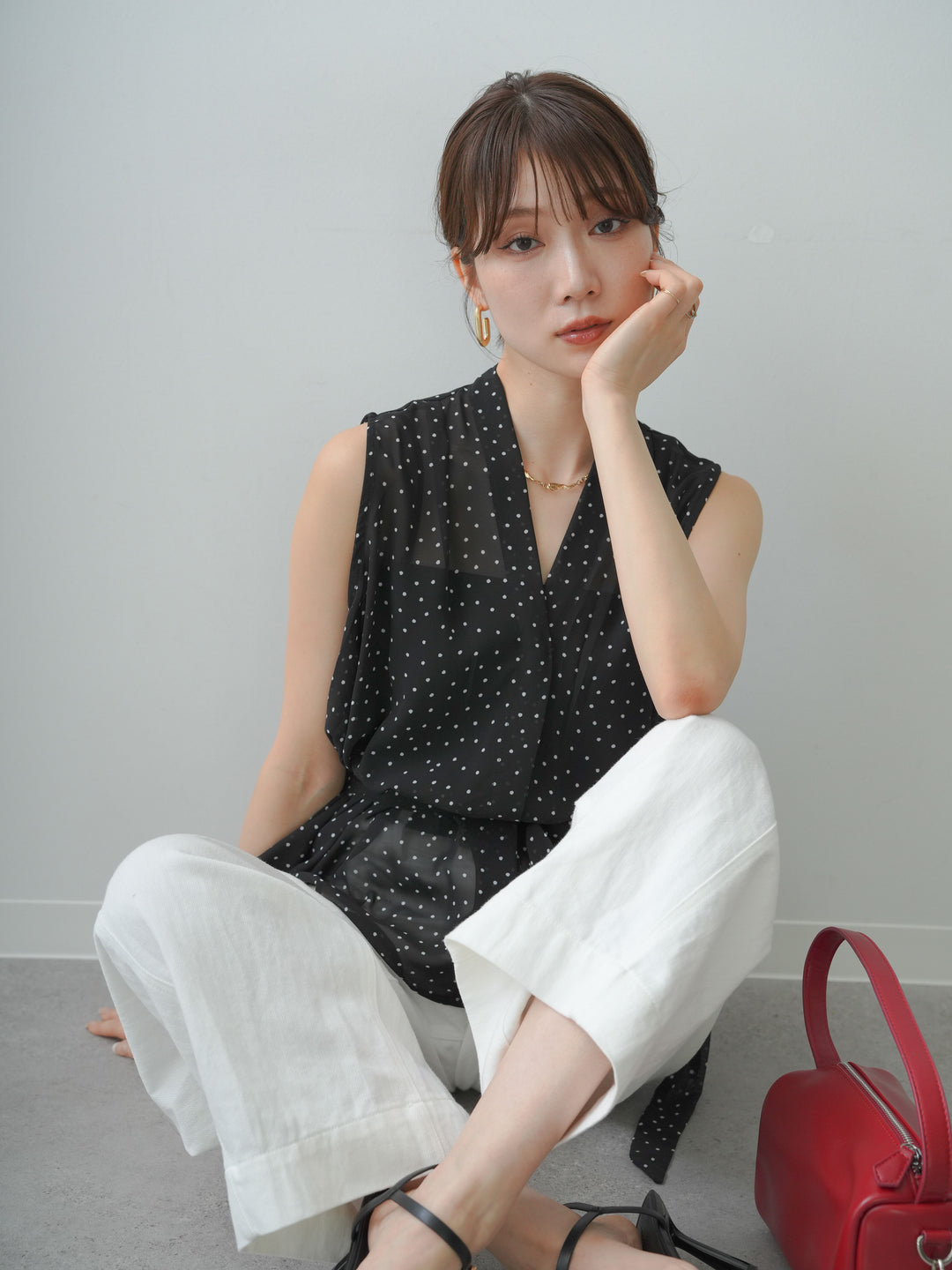 [SET]ウエストタイジレブラウス+選べるアクセセット(2set)