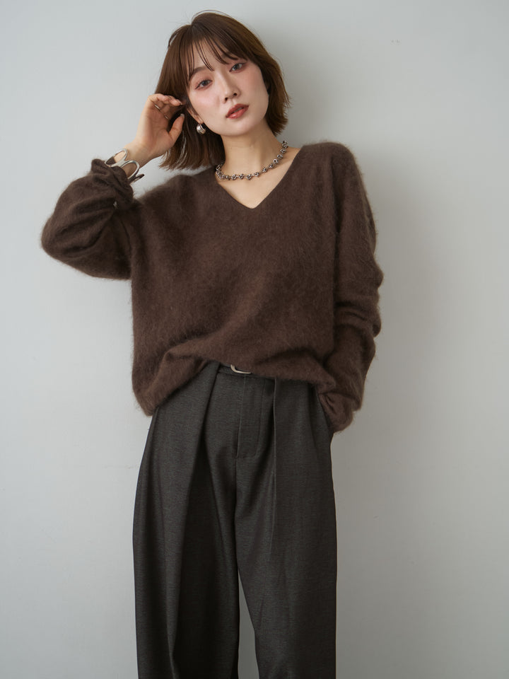 [SET]カシミア混フェザータッチVネックニットトップス+選べるアクセセット(2set)