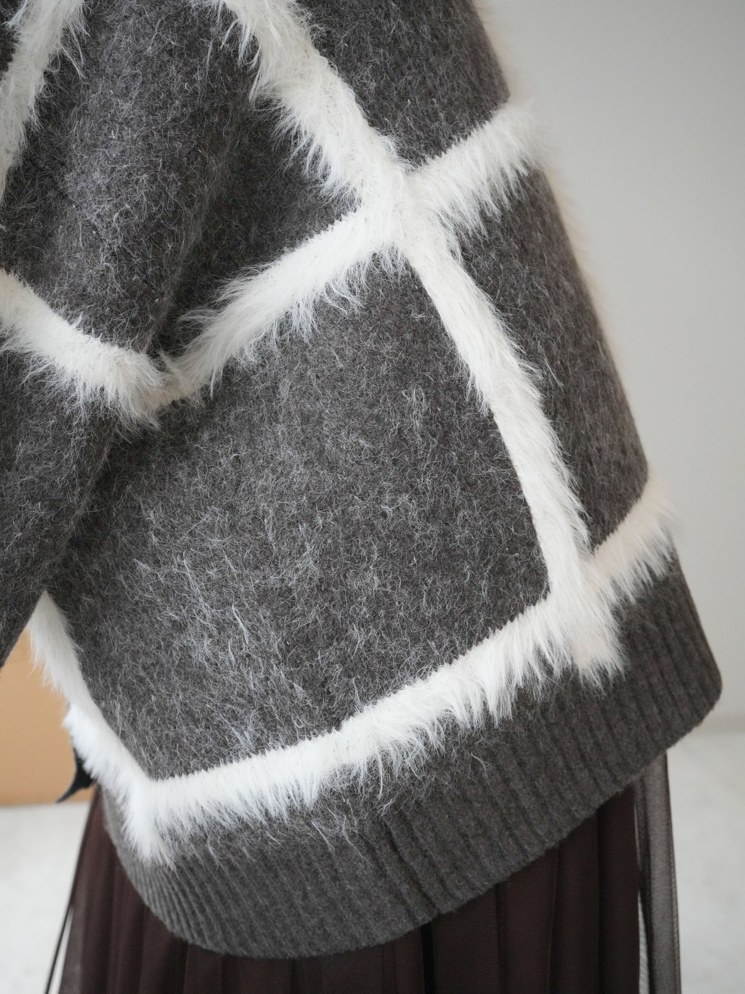 [予約]ミックスシャギーチェックカーディガン/brown