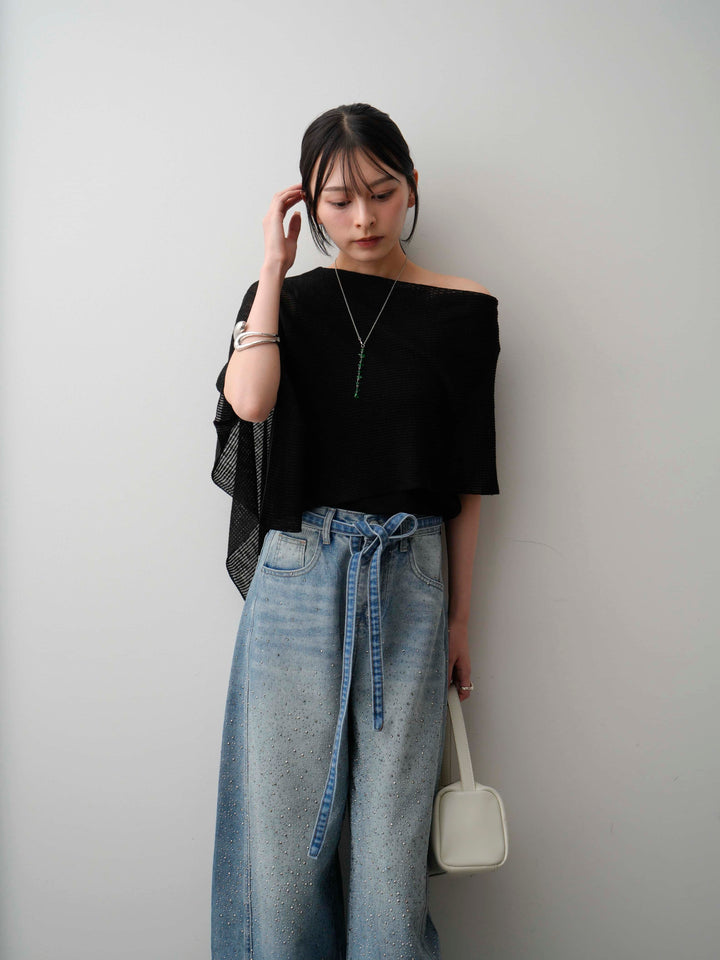 [予約]アシメケープリブノースリニットトップス/black