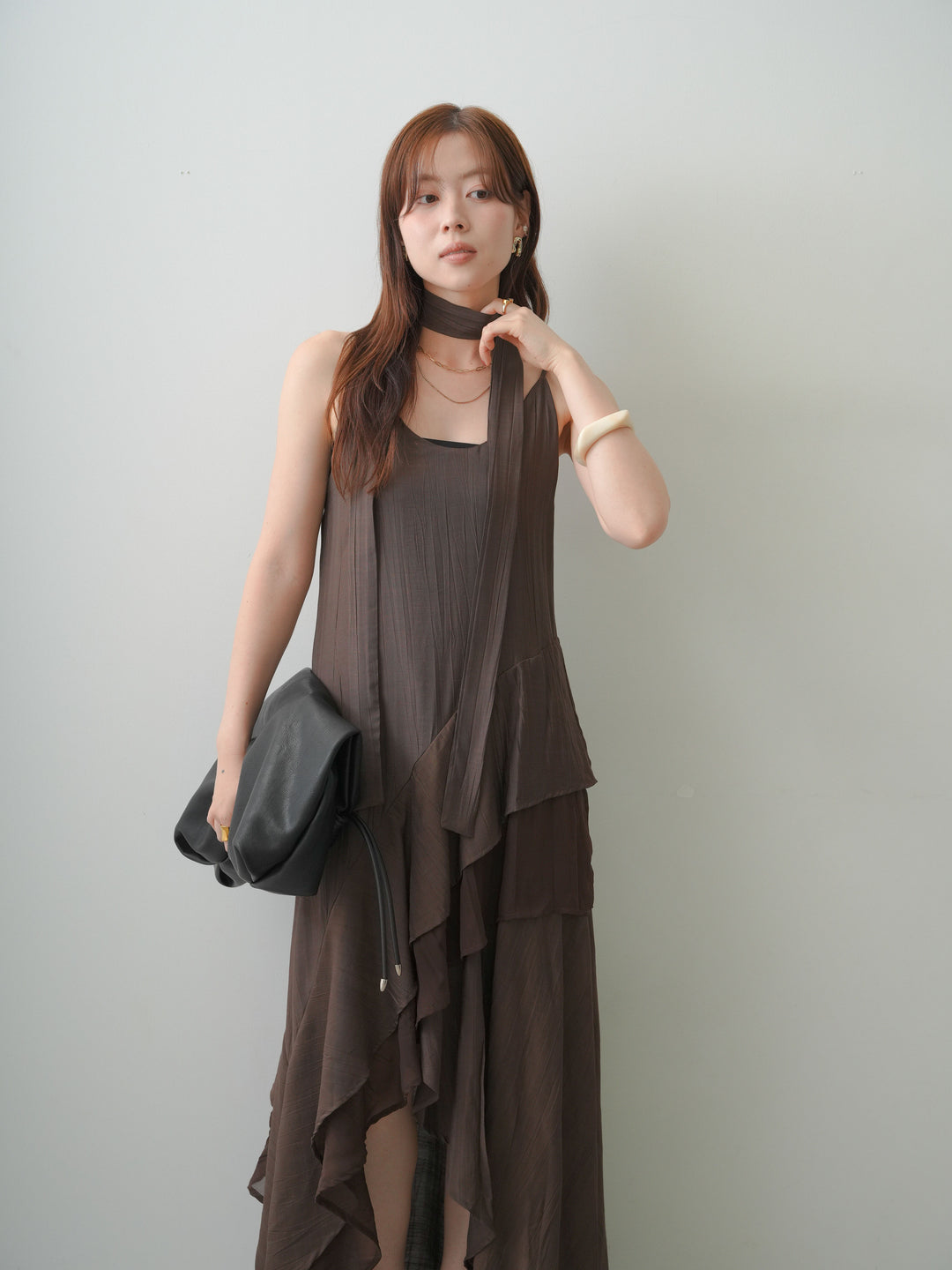 [予約]ラッフルヘムレイヤードキャミワンピース/brown