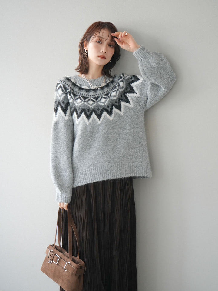 [予約]求心柄オーバーニットプルオーバー/gray