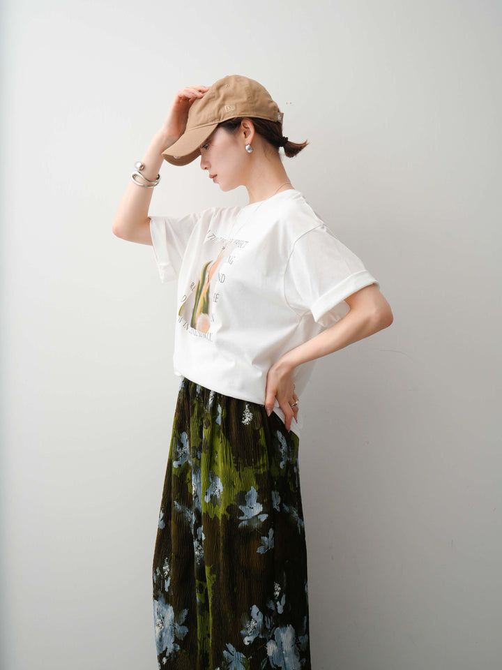 【着回しセット】フラワーフォトTEE+フラワープリントドレープタックパンツ+フラワープリントIラインギャザースカート(3set)