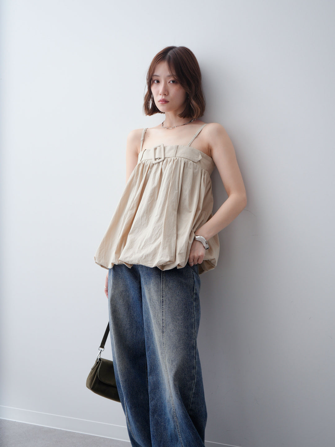 [予約]バックル付バルーンキャミトップス/beige
