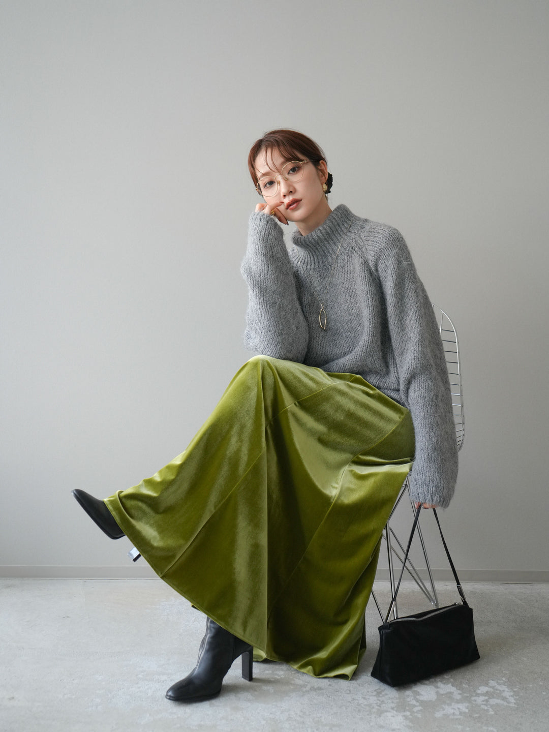 [予約]アシンメトリーハイネックニットプルオーバー/gray