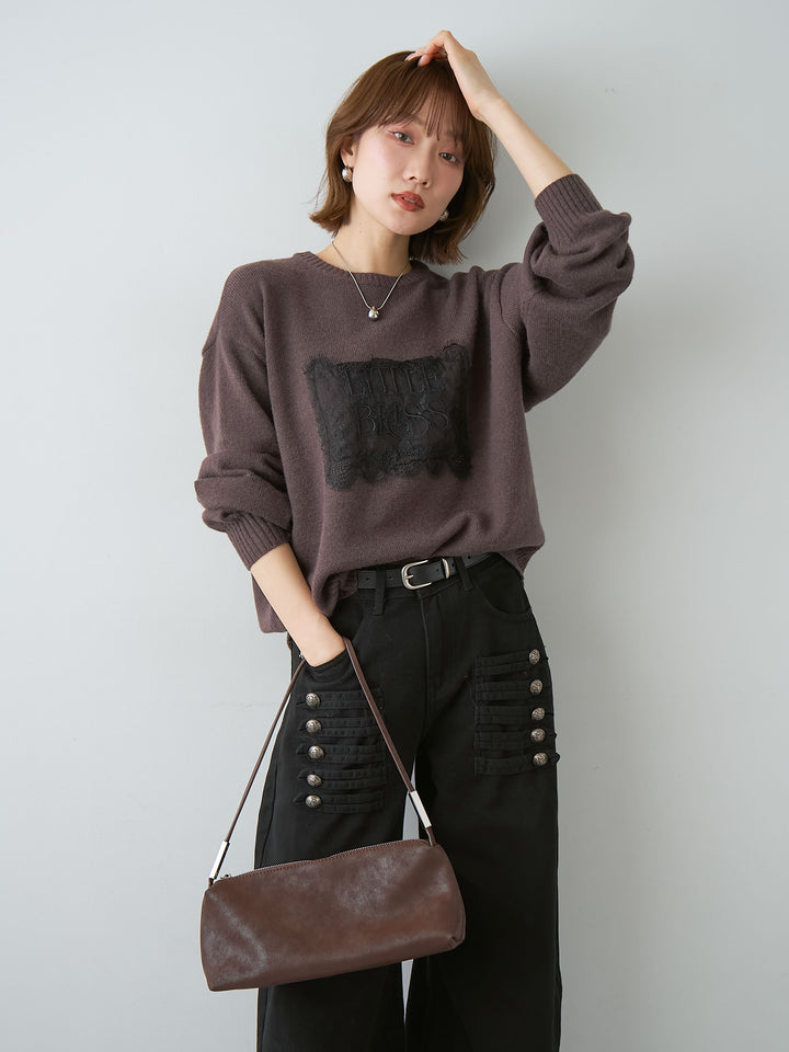 [SET]アルパカタッチ刺繍レースロゴニットプルオーバー+アルパカタッチ刺繍レースロゴニットプルオーバー(2set)
