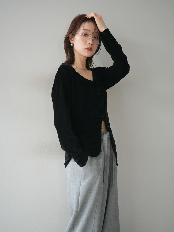 [予約]ベロアカーディガン/black