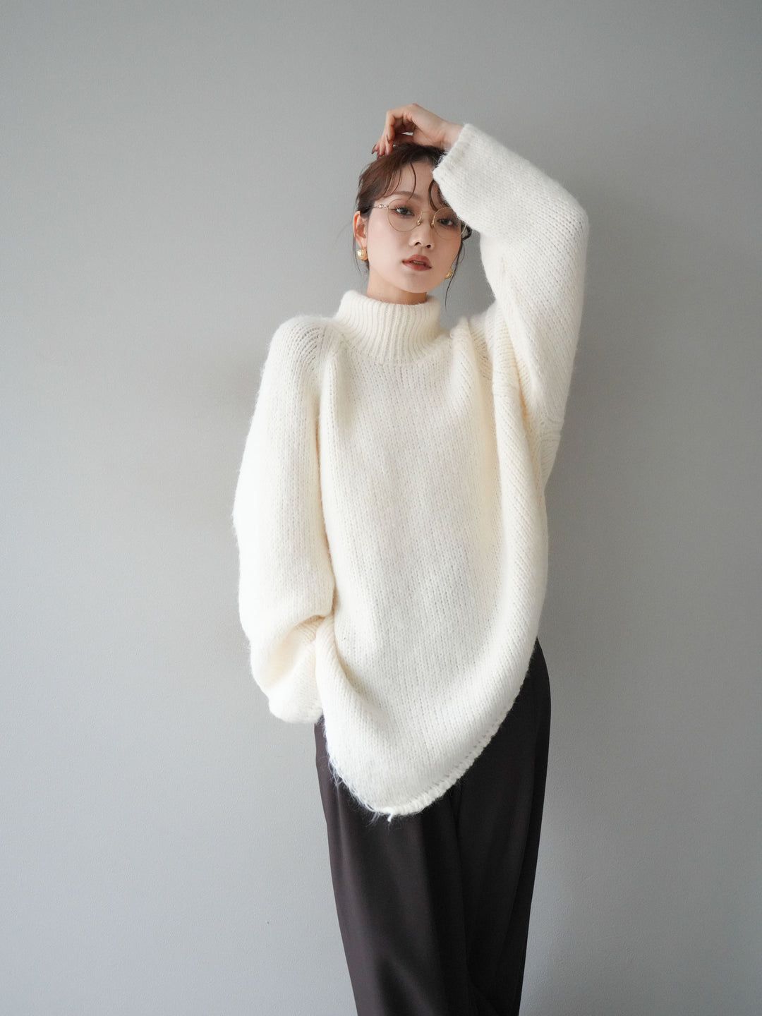 [予約]アシンメトリーハイネックニットプルオーバー/beige