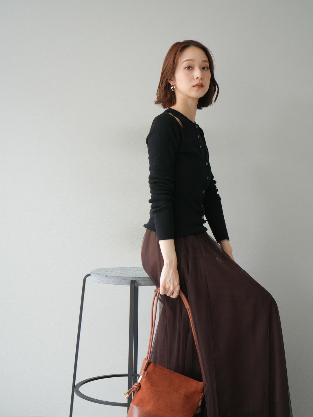 [予約]レイヤードデザインニットカーディガン/ブラック