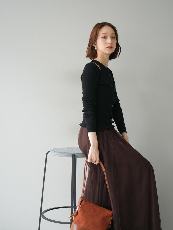 [予約]レイヤードデザインニットカーディガン/ブラック