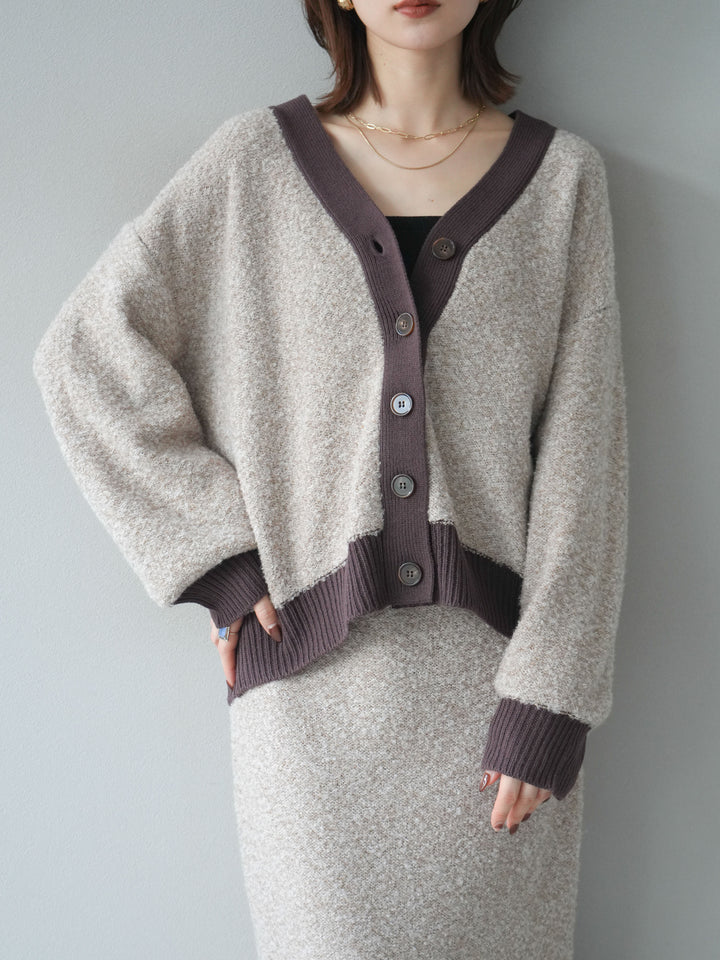 [SET]ブークレバイカラーニットカーディガン+ブークレバイカラータイトニットスカート(2set)