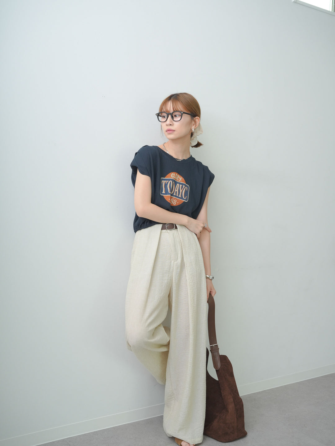 [SET]ヴィンテージロゴドロストTEE+リネンライクベルトループワイドパンツ(2set)