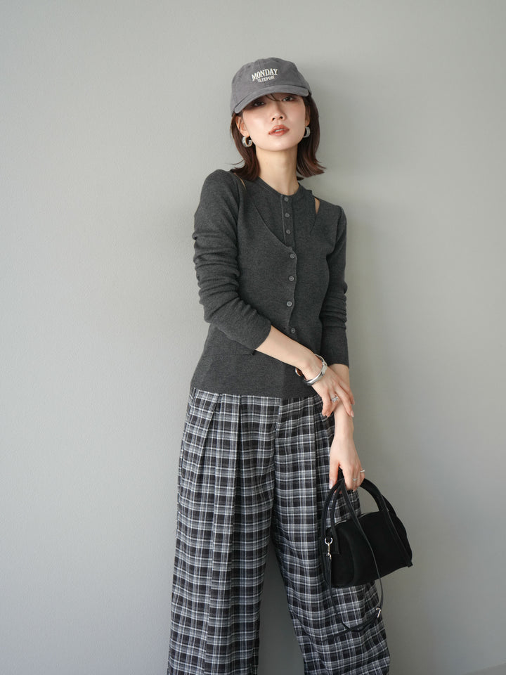 [予約]レイヤードデザインニットカーディガン/チャコール