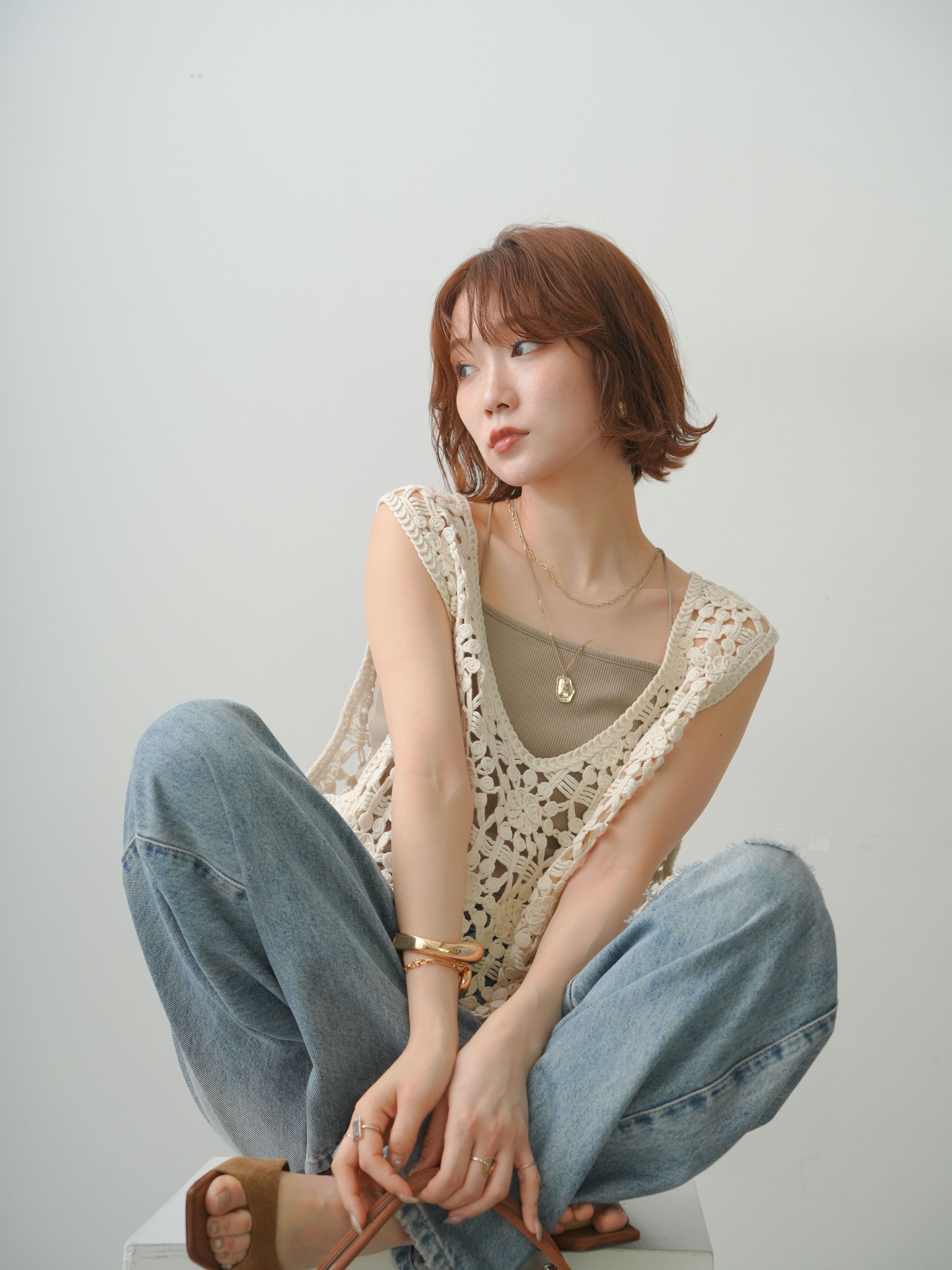 【louren新品タグ付き】Vネック ニットベスト 完売色ベージュ 予約]クロシェVネックニットベスト/beige – Lumier